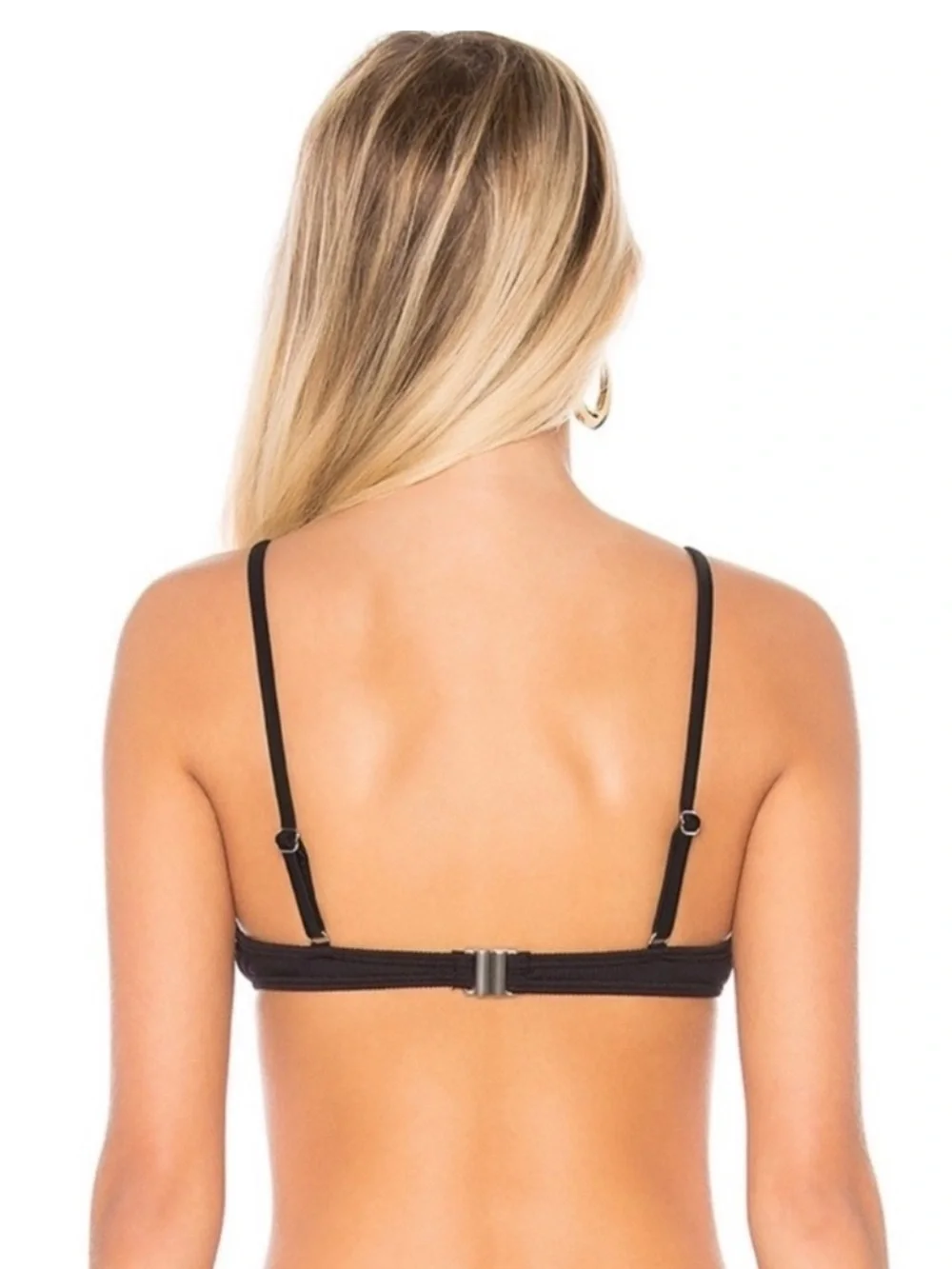 MINKPINK Kylie Black Ribbed Triangle Bikini Top with Front Tie Size L